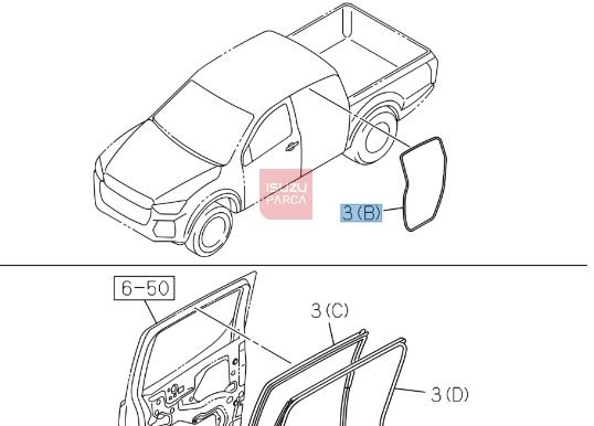 Fitil Kapı Çerçeve Arka Sağ / Sol D-max 2020- Orjinal (3B)